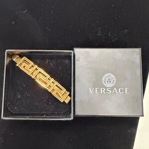Versace Greca Link Barrette Hair Clip Gold Tone Made in Italy + Box